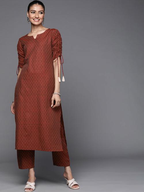 notch neck kurta pant set - 19601241 - Very Small Image - 1