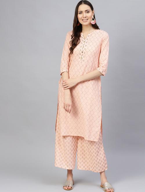 mandarin collar kurta palazzo set - 19601257 - Very Small Image - 1