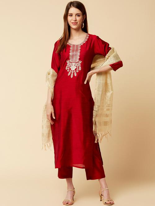 round neck kurta pant set with dupatta - 19601277 - Very Small Image - 1