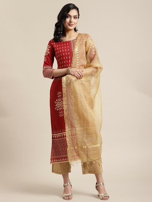 round neck kurta pant set - 19601285 - Very Small Image - 1