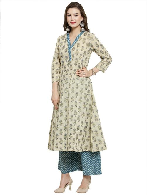 v-neck kurta palazzo set - 19601299 - Very Small Image - 1