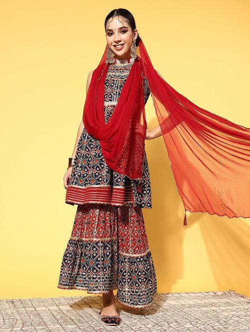 round neck kurta sharara set - 19601323 - Very Small Image - 1