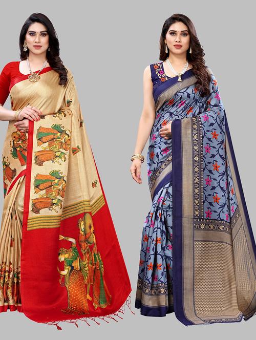 pack of 2 printed saree with blouse - 19601374 - Very Small Image - 1