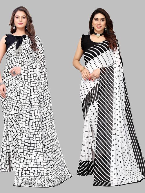 pack of 2 printed saree with blouse - 19601382 - Very Small Image - 1