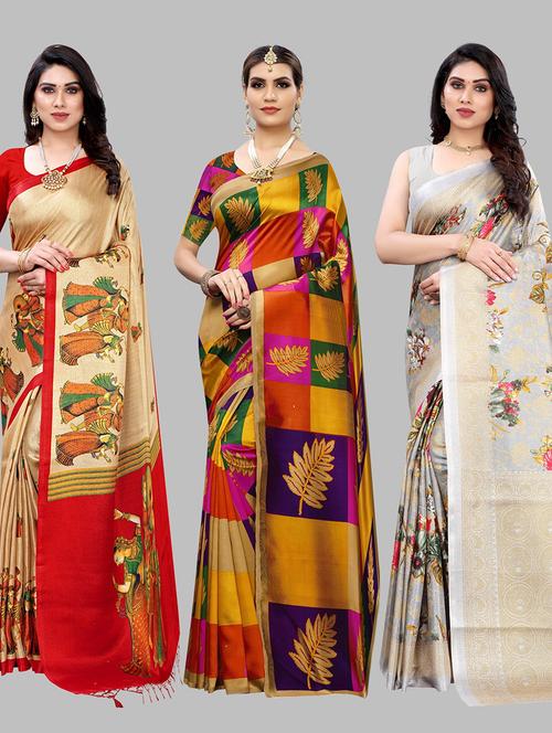 pack of 3 printed saree - 19601405 - Very Small Image - 1