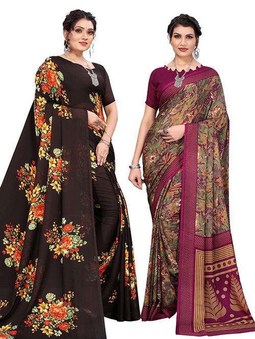 pack of 2 printed saree with blouse - 19601700 - Very Small Image - 1