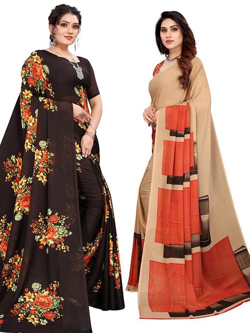 pack of 2 printed saree with blouse - 19601710 - Very Small Image - 1