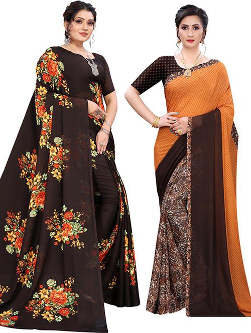 pack of 2 printed saree with blouse - 19601712 - Very Small Image - 1
