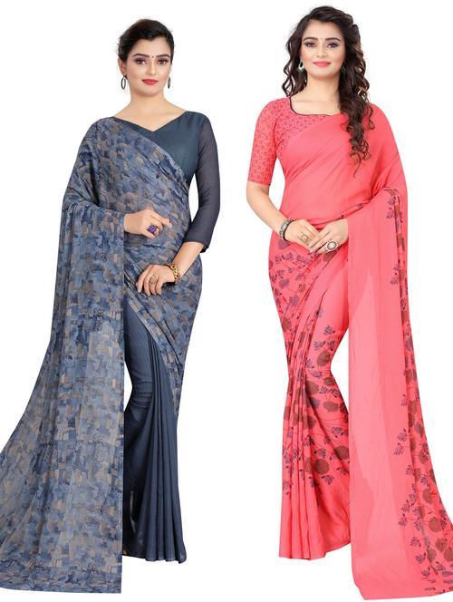 pack of 2 printed saree with blouse - 19601722 - Very Small Image - 1