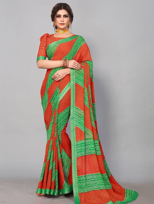 printed bandani saree with blouse - 19601733 - Very Small Image - 1