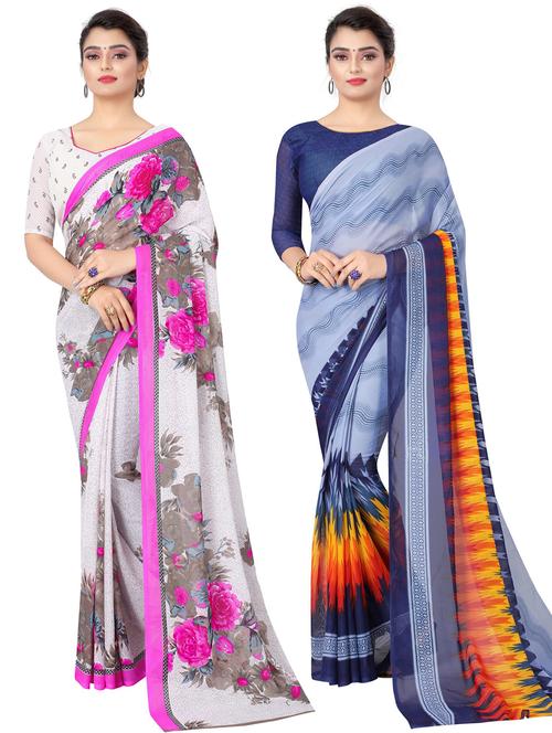 pack of 2 printed saree with blouse - 19601755 - Very Small Image - 1