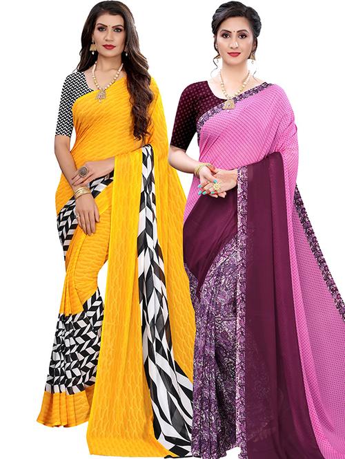 pack of 2 printed saree with blouse - 19601756 - Very Small Image - 1