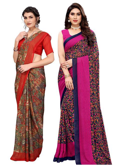 pack of 2 printed saree with blouse - 19601758 - Very Small Image - 1