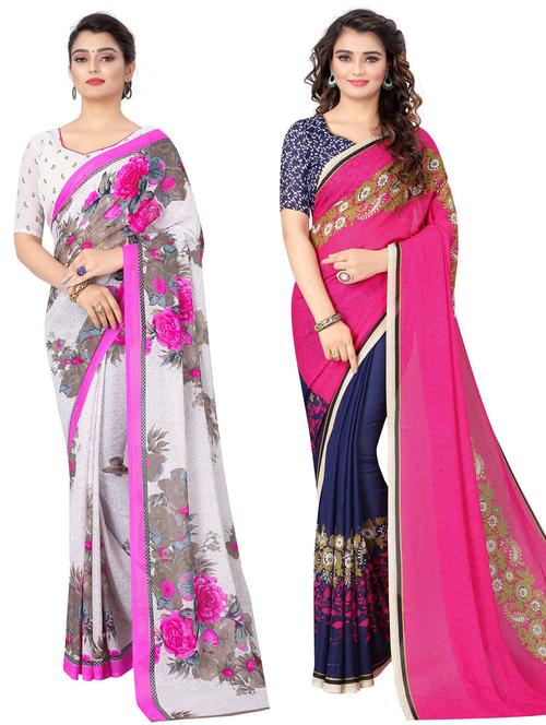 pack of 2 printed saree with blouse - 19601771 - Very Small Image - 1