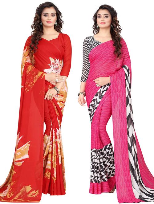 pack of 2 printed saree with blouse - 19601773 - Very Small Image - 1