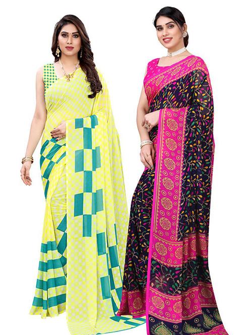 pack of 2 printed combo saree with blouse - 19601810 - Very Small Image - 1