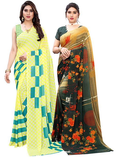 pack of 2 printed combo saree with blouse - 19601812 - Very Small Image - 1