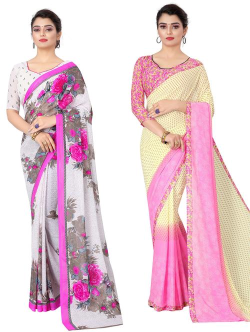 pack of 2 floral printed combo saree - 19601828 - Very Small Image - 1