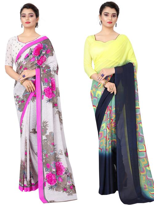 pack of 2 printed combo saree with blouse - 19601852 - Very Small Image - 1