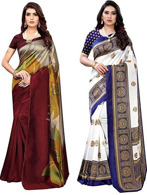 pack of 2 printed combo saree with blouse - 19601904 - Very Small Image - 1