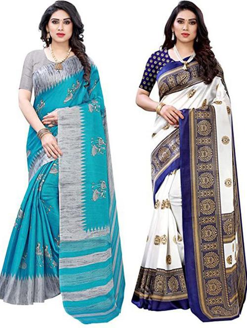 pack of 2 printed combo saree with blouse - 19601909 - Very Small Image - 1