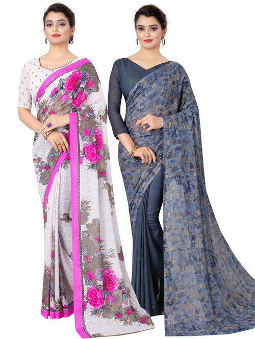 pack of 2 printed combo saree with blouse - 19602035 - Very Small Image - 1
