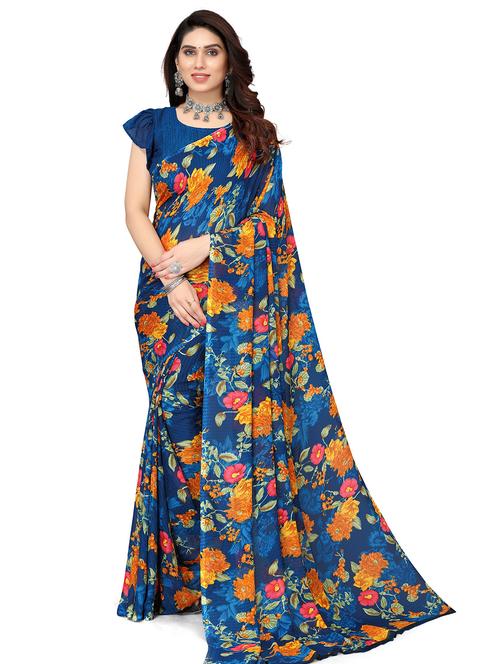 floral printed saree with blouse - 19602056 - Very Small Image - 1
