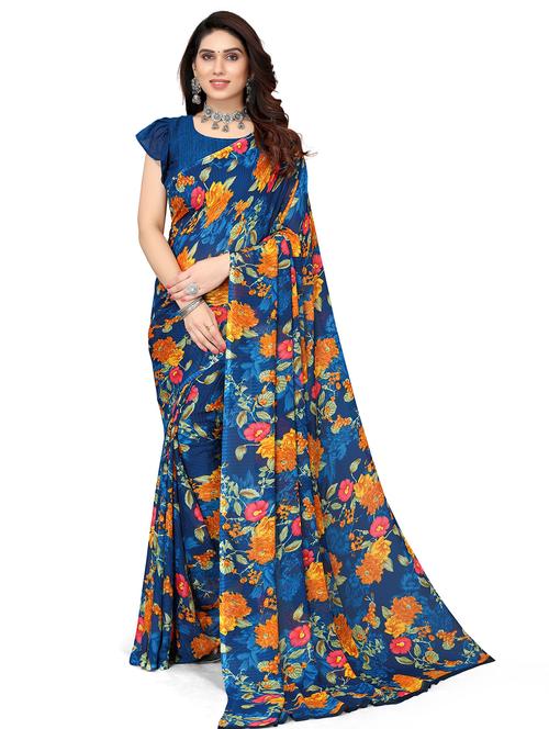 floral printed saree with blouse - 19602057 - Very Small Image - 1
