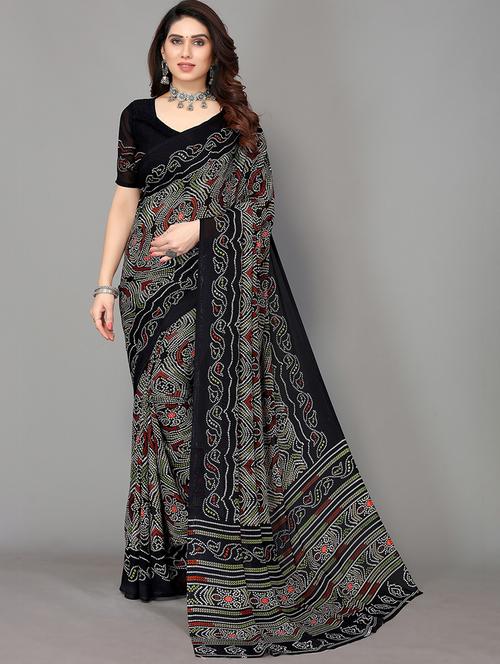 bandhani printed saree with blouse - 19602061 - Very Small Image - 1