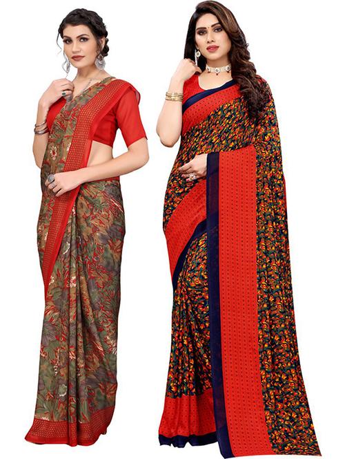 pack of 2 printed combo saree with blouse - 19602112 - Very Small Image - 1