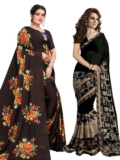 pack of 2 floral printed combo saree with blouse - 19602115 - Very Small Image - 1