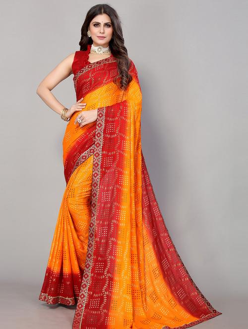 printed bordered saree with blouse - 19602335 - Very Small Image - 1