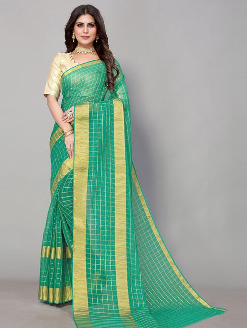 check pattern woven saree with blouse - 19602339 - Very Small Image - 1