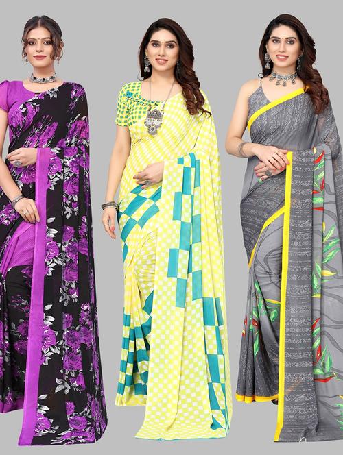pack of 3 printed saree - 19602368 - Very Small Image - 1