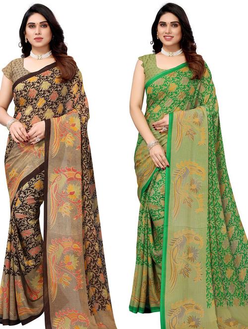 floral printed saree with blouse - 19602376 - Very Small Image - 1