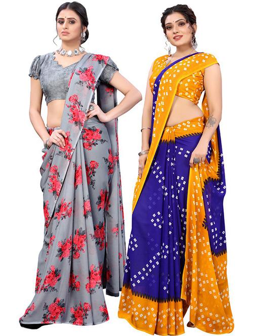 pack of 2 printed combo saree with blouse - 19602381 - Very Small Image - 1