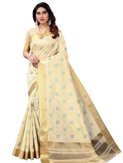 printed kasavu saree with blouse - 19602392 - Very Small Image - 1