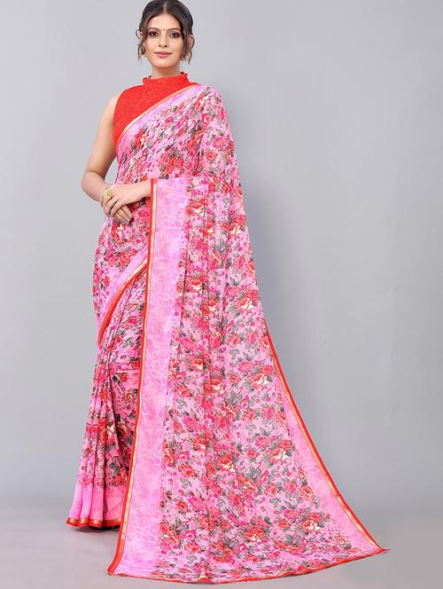 floral printed saree with blouse - 19602406 - Very Small Image - 1
