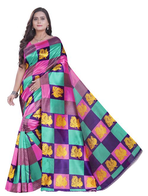 color block printed saree with blouse - 19602435 - Very Small Image - 1