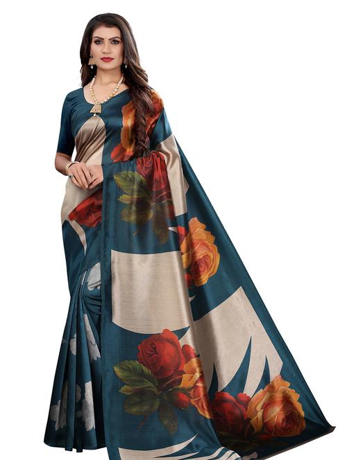 floral printed saree with blouse - 19602453 - Very Small Image - 1