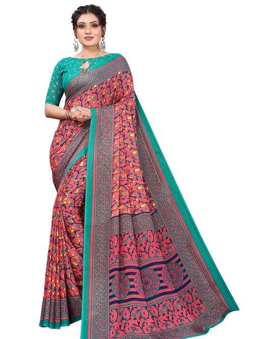 floral printed saree with blouse - 19602459 - Very Small Image - 1