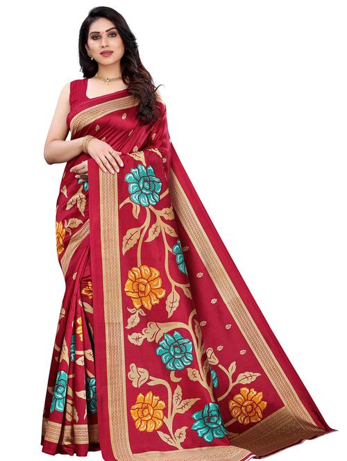 floral printed saree with blouse - 19602461 - Very Small Image - 1
