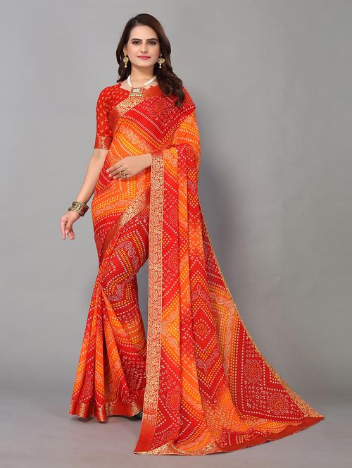 georgette bandhani saree with blouse - 19602624 - Very Small Image - 1
