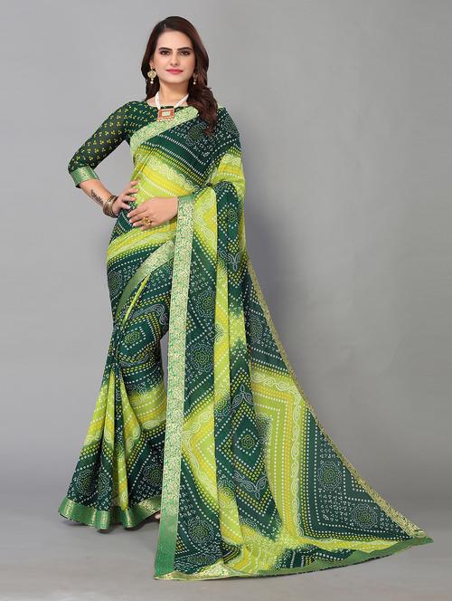 green printed saree with blouse - 19602636 - Very Small Image - 1