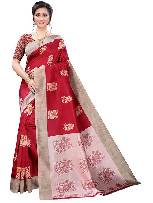 red printed saree with blouse - 19602651 - Very Small Image - 1