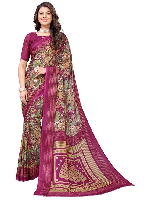 purple floral printed saree with blouse - 19602675 - Very Small Image - 1