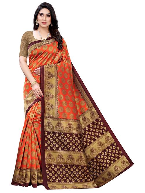 orange printed bhagalpuri saree with blouse - 19602710 - Very Small Image - 1