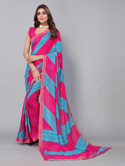 georgette bandhani saree with blouse - 19602725 - Very Small Image - 1