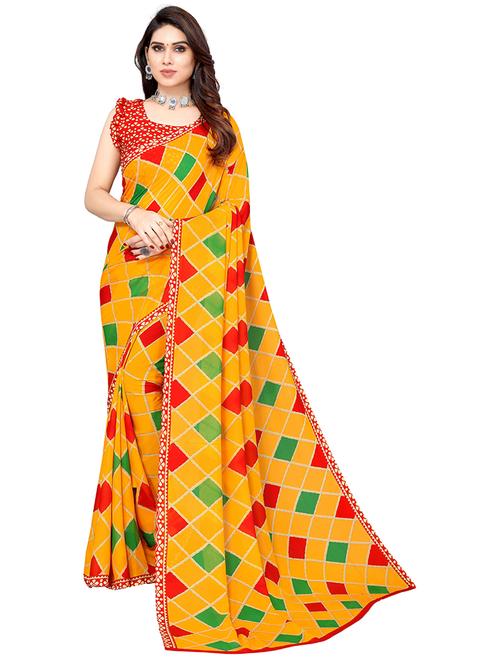 yellow printed saree with blouse - 19602731 - Very Small Image - 1