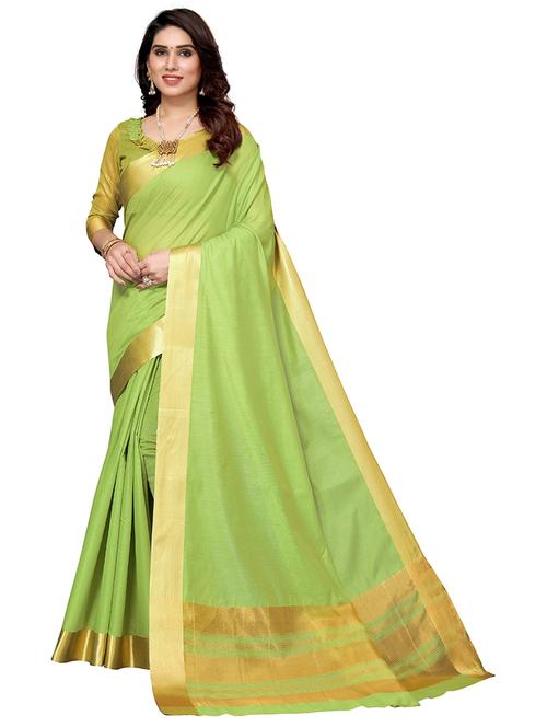 green kasavu printed saree with blouse - 19602734 - Very Small Image - 1
